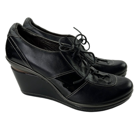 Cole Haan Nike Air black  leather lace up wedge shoe size 10 - Picture 1 of 9